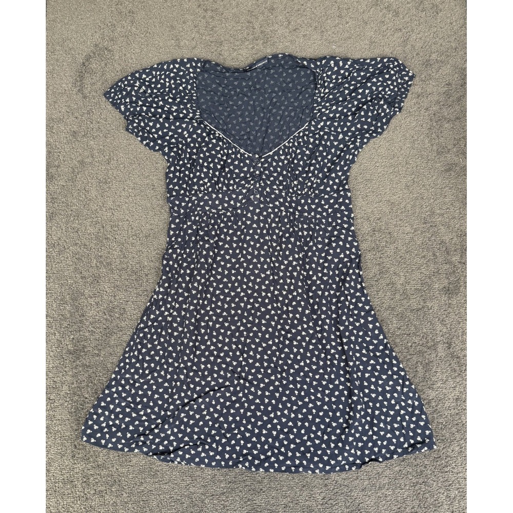 Brandy Melville Navy Blue Floral Mini Dress Sweetheart Neck Back Tie W006MV-467